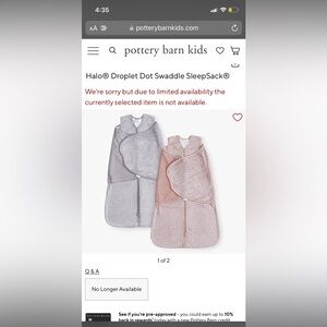 NWOT Pottery Barn Kids -  Halo® Droplet Dot Swaddle SleepSack®